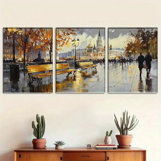 3pcss Modern Autumn Cityscape Wrapped Wall Art Set Canvas Framed 40x60cm - High Quality Print 100% Australian Made Wall Canvas Ready to Hang
