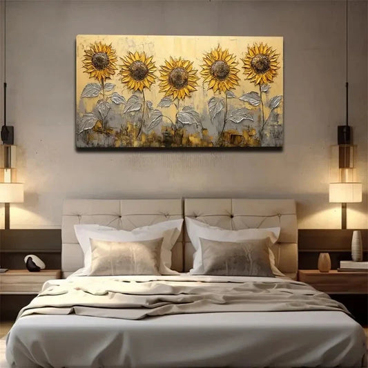 Petal Golden Flower Brown Black Wall Art Canvas Office Home Room Framed 120x60cm