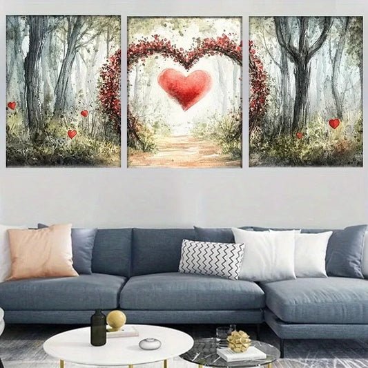 3pcs Romantic Forest Heart Arch Nature Pathway Wall Art Set Canvas Framed 40x60cm - High Quality Print 100% Australian Made Wall Canvas Ready to Hang