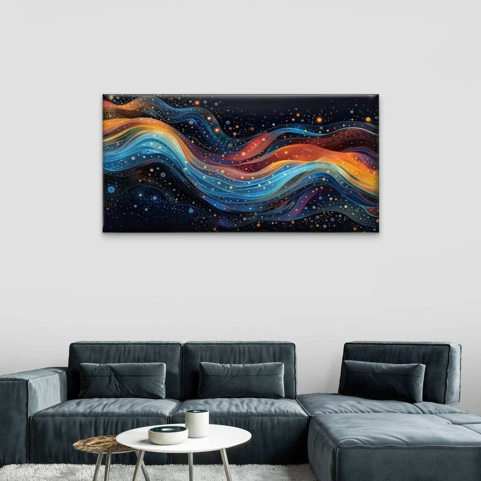 Colorful Waves Abstract Line Wall Art Canvas Office Home Room Framed 80x45cm