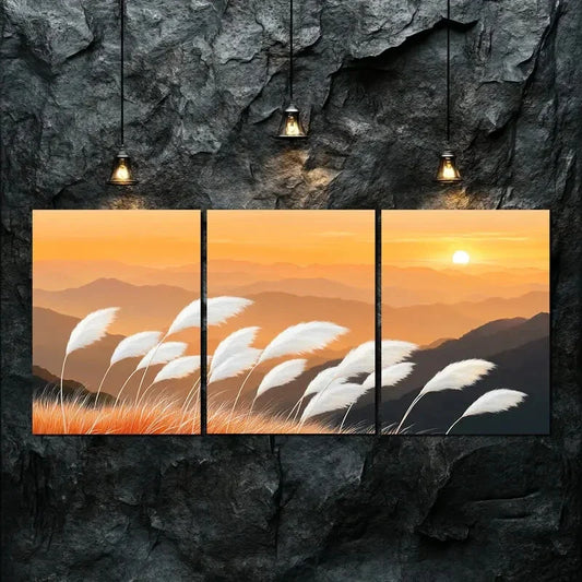 3pcs Autumn Mountain Landscape Shine Perfect Wall Art Set Canvas Framed 40x60cm - High Quality Print 100% Australian Made Wall Canvas Ready to Hang