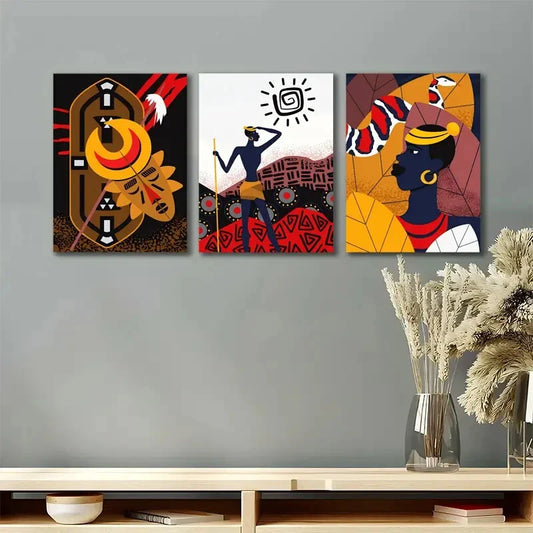 3pcs Geometric & Floral Patterns Vibrant Metal Print Ready to Hang Art