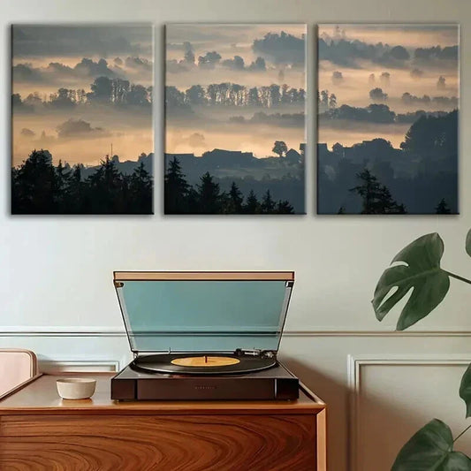 3pcs Misty Forest & Small Town Decoration Wall Art Set Canvas Framed 40x60cm - High Quality Print 100% Australian Made Wall Canvas Ready to Hang