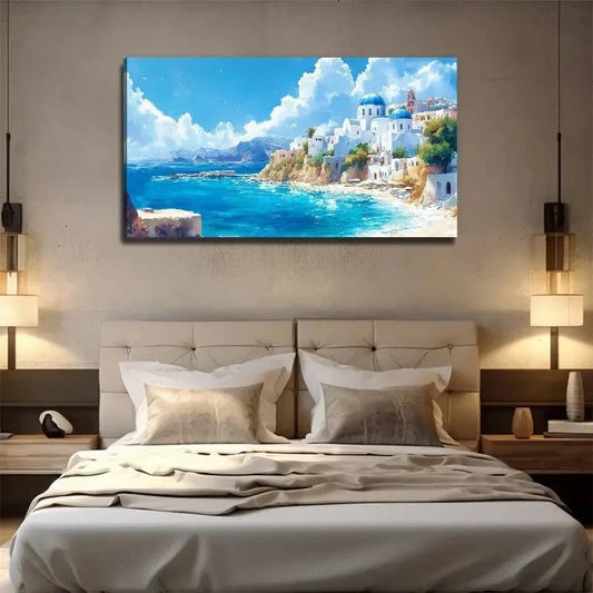 Aegean Sea Seaside View Wall Art Canvas Office Home Room Framed 120x60cm
