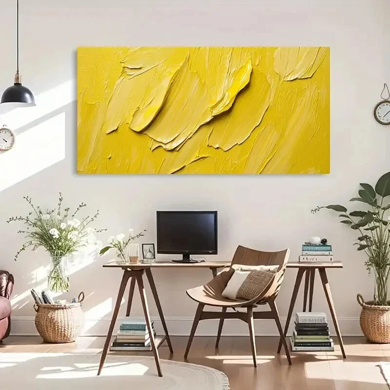 Bright Yellow Design Abstract Wall Art Canvas Office Home Room Framed 120x60cm
