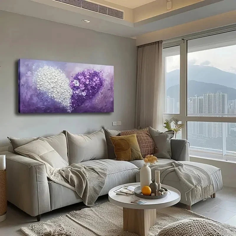 Heart-Shaped Flowers White Wall Art Canvas Office Home Room Framed 120x60cm