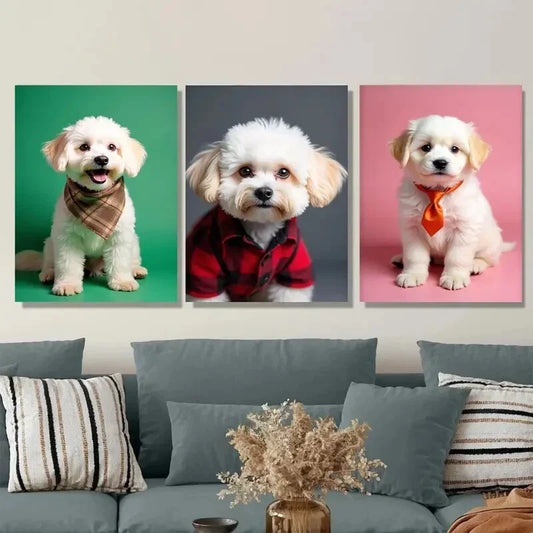 3pcs Chic & Stylish Dog Portraits Metal Print Ready to Hang Art