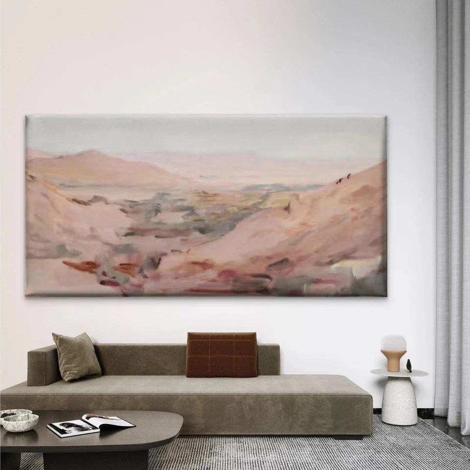 Abstract Pink Mountain Landscap Wall Art Canvas Office Home Room Framed 80x45cm