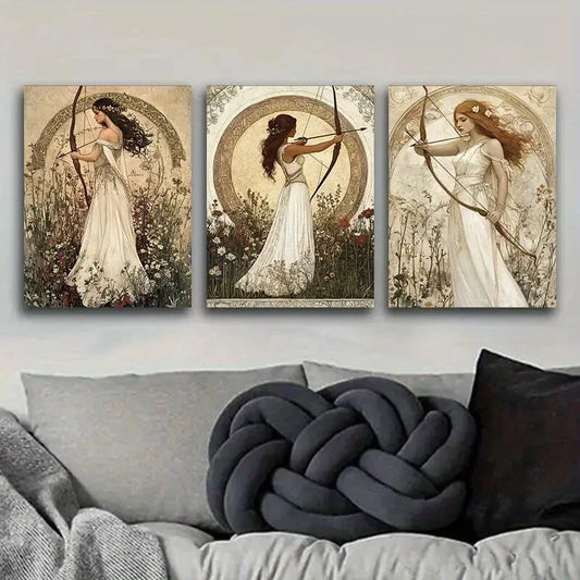 3pcs The girl with the bow and arrow Metal Print Ready to Hang Art