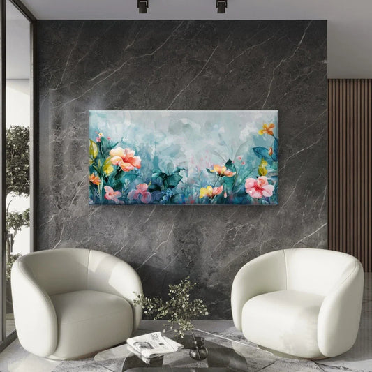 Watercolor Abstract Floral Wall Art Canvas Office Home Room Framed 80x45cm