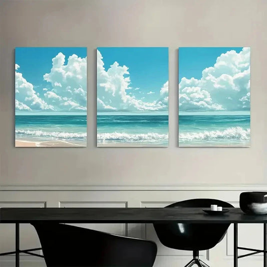 3pcs Beach Sky Clean Pattern Metal Print Ready to Hang Art