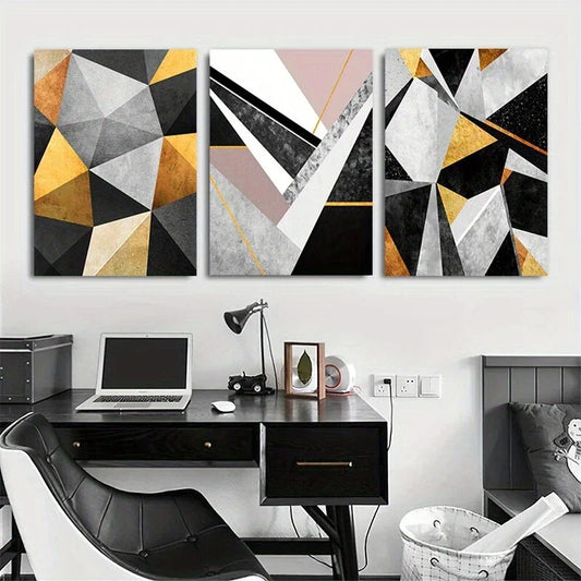 3pcs Geometric Abstract Linoleum Block Metal Print Ready to Hang Art