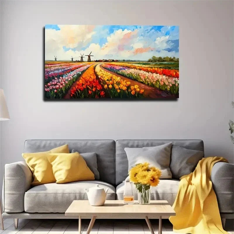 Vibrant Dutch Windmill Wall Art Canvas Office Home Room Framed 80x45cm