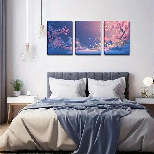 3pcs Pink Cherry Blossom Landscape Wall Art Set Canvas Framed 40x60cm - High Quality Print 100% Australian Made Wall Canvas Ready to Hang