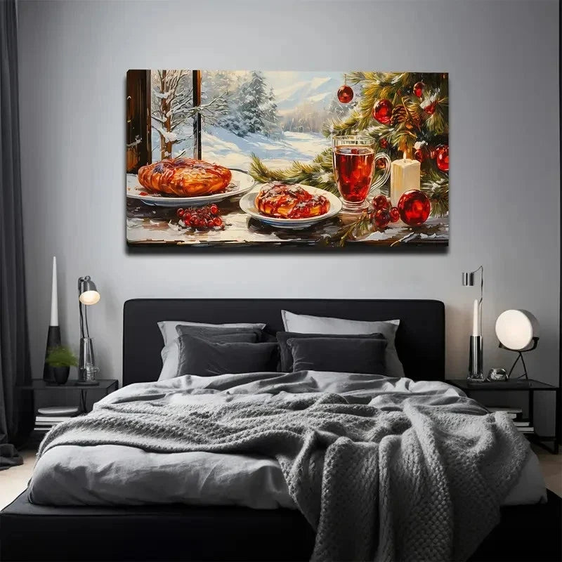 Tree & Red Wine Wall Art Canvas Office Home Room Framed 80x45cm