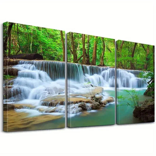 3pcs Modern Forest & White-Capped Waterfall Wall Art Set Canvas Framed 40x60cm - High Quality Print 100% Australian Made Wall Canvas Ready to Hang