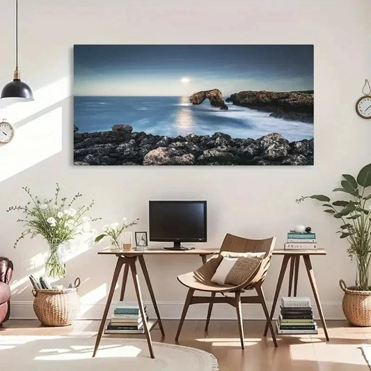 Coastal Horizon Ocean View Wall Art Canvas Office Home Room Framed 120x60cm