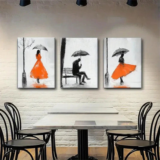 3pcs Elegant Black White Rainy Romance Perfect Wall Art Set Canvas Framed 40x60cm - High Quality Print 100% Australian Made Wall Canvas Ready to Hang