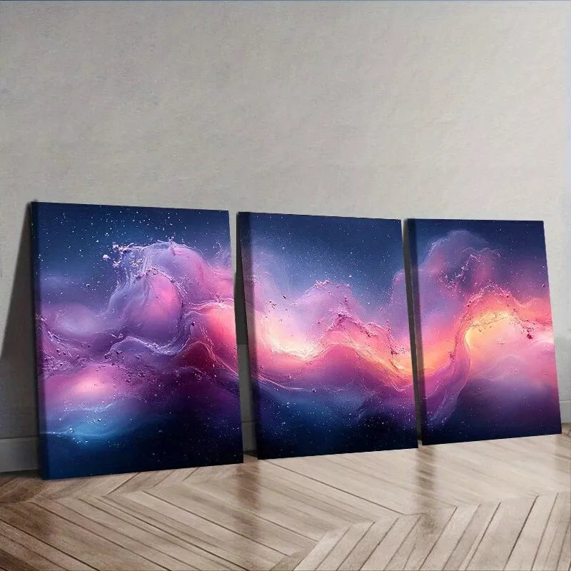 3pcs Purple And Light Blue Water Wall Art Set Canvas Framed 40x60cm - High Quality Print 100% Australian Made Wall Canvas Ready to Hang