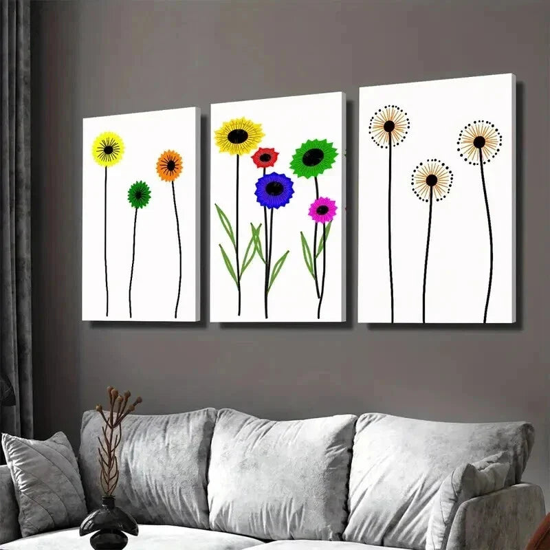 3pcs Modern Abstract Floral Vibrant Colorful Wall Art Set Canvas Framed 40x60cm - High Quality Print 100% Australian Made Wall Canvas Ready to Hang