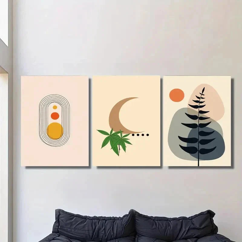 3pcs Modern Abstract Minimalist Black Metal Print Ready to Hang Art