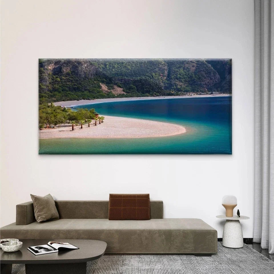 Beach View with Palm Trees Wall Art Canvas Office Home Room Framed 120x60cm