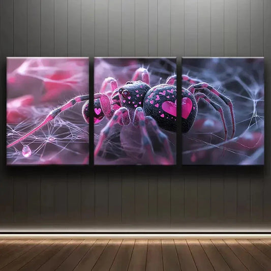 3pcs Pink and Black Spider Darkness Perfect Wall Art Set Canvas Framed 40x60cm - High Quality Print 100% Australian Made Wall Canvas Ready to Hang
