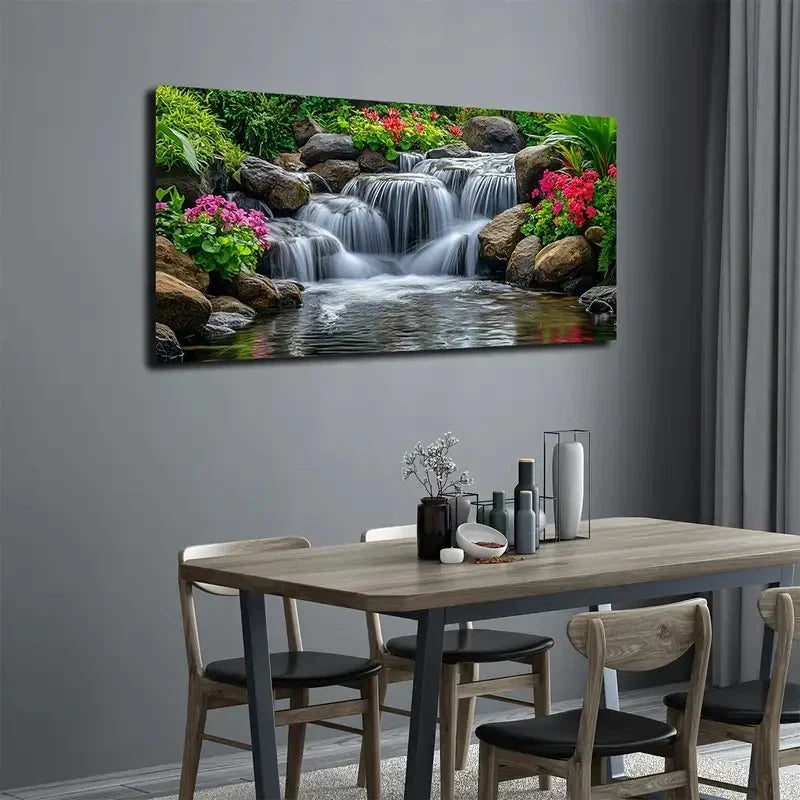 Serene Waterfall with Vibrant Wall Art canvas office home room framed 120x60cm