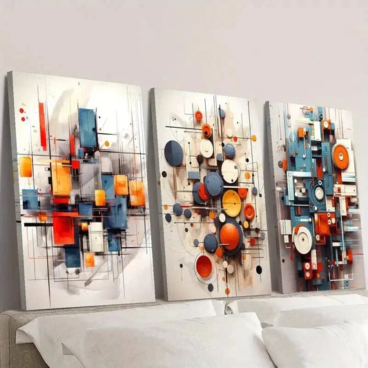 3pcs Abstract Three Dimensional Geometric Wall Art Set Canvas Framed 40x60cm - High Quality Print 100% Australian Made Wall Canvas Ready to Hang