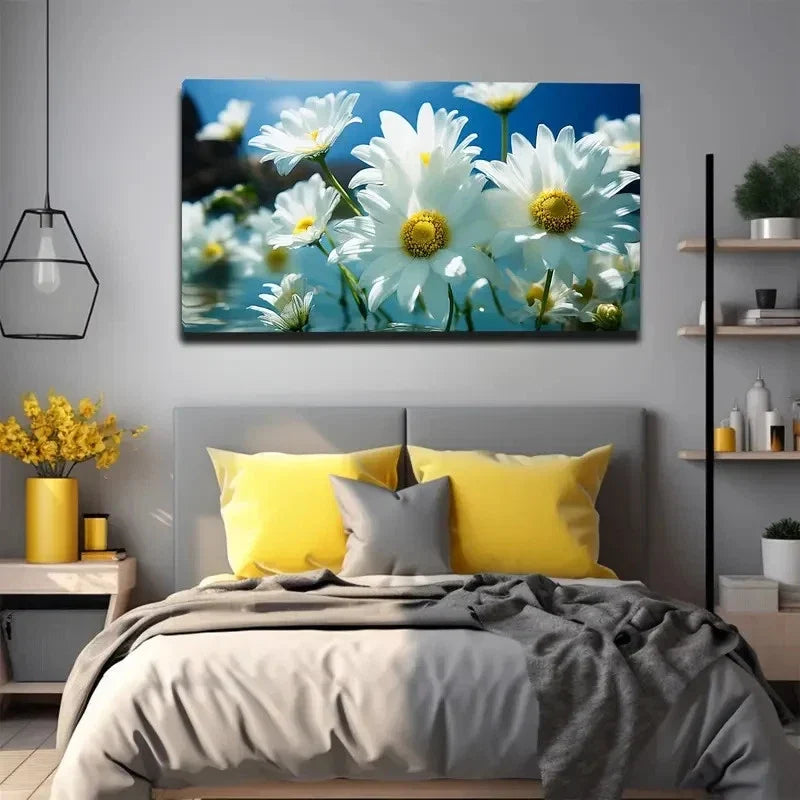 Blooming White Chrysanthemums Wall Art Canvas Office Home Room Framed 120x60cm