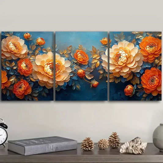 3pcs Golden Chrysanthemums Floral Nature Wall Art Set Canvas Framed 40x60cm - High Quality Print 100% Australian Made Wall Canvas Ready to Hang