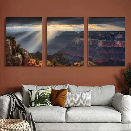 3pcs Scattered Showers At Grand Canyon Metal Print Ready to Hang Art