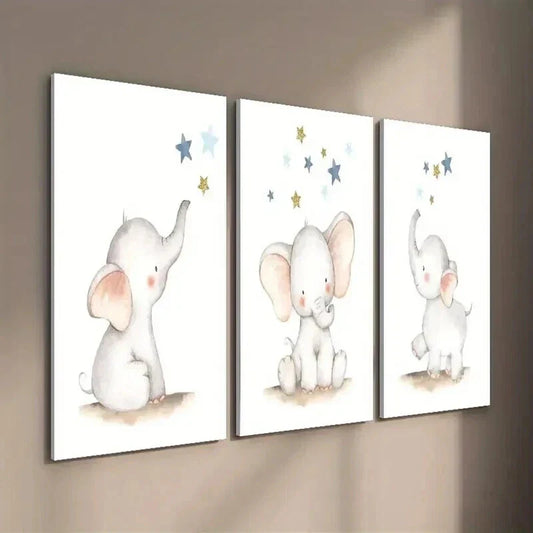 3pcs Elephant Star Art Cute Elephant Wall Art Set Canvas Framed 40x60cm - High Quality Print 100% Australian Made Wall Canvas Ready to Hang