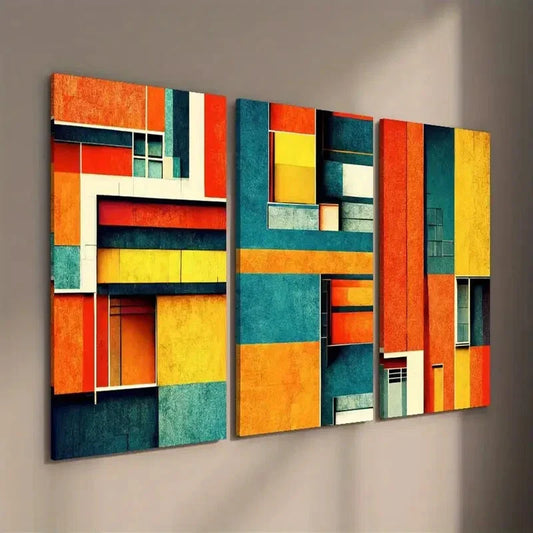 3pcs Colorful Abstract Geometric Shape Wall Art Set Canvas Framed 40x60cm - High Quality Print 100% Australian Made Wall Canvas Ready to Hang
