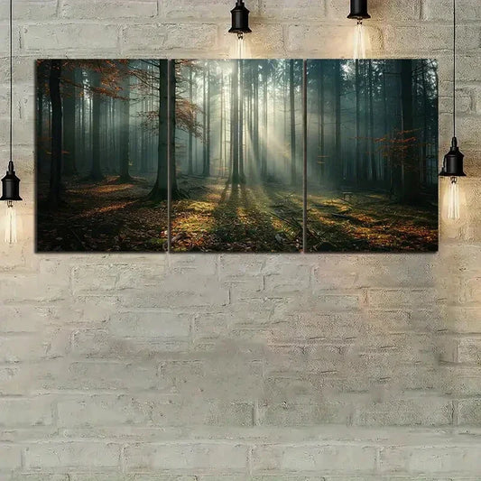 3pcs Misty Forest Tall Trees Sunrise Metal Print Ready to Hang Art