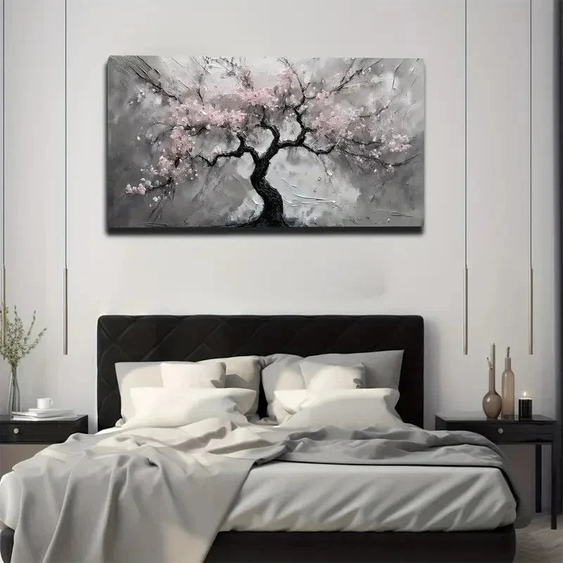 Pink Peach Blossom On Cloudy Wall Art canvas office home room framed 80x45cm