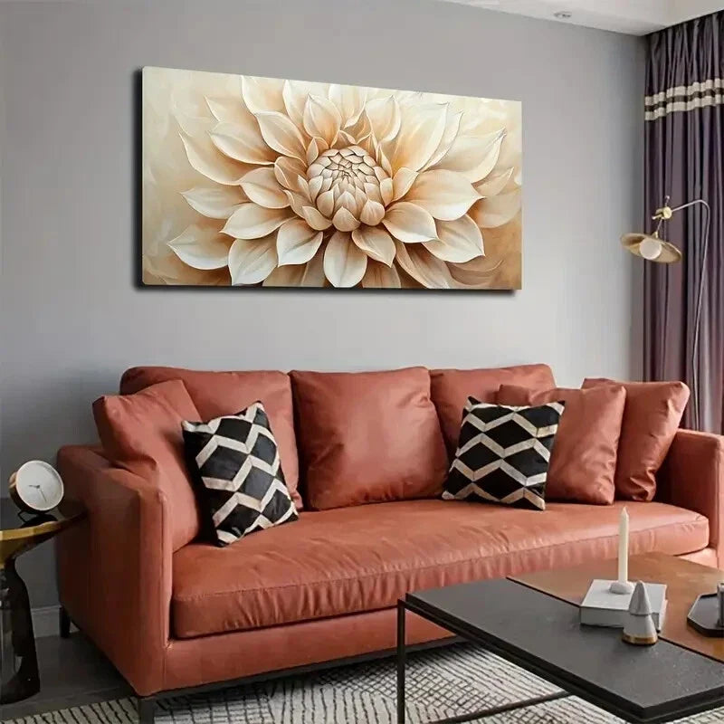Beige Floral Design Detailed Wall Art Canvas Office Home Room Framed 120x60cm