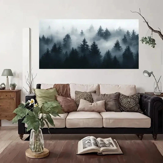 Misty Forest Landscape Wall Art Canvas Office Home Room Framed 80x45cm