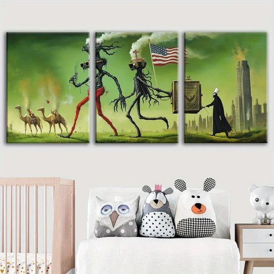 3pcs Surreal Abstract Whimsical Figures Camels Metal Print Ready to Hang Art