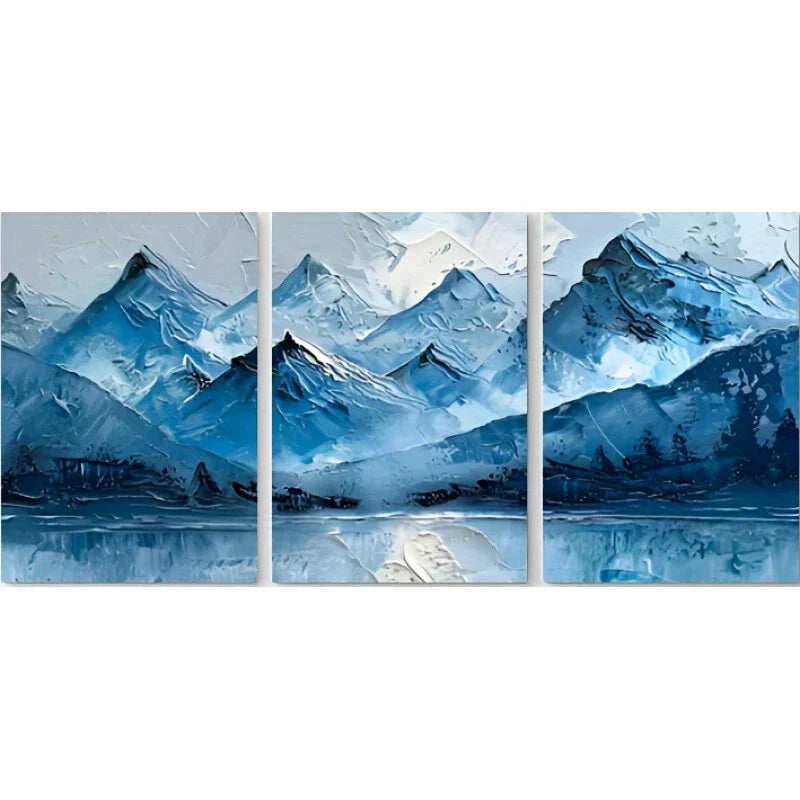 3pcs Stylish Snowy Mountain Blue Metal Print Ready to Hang Art