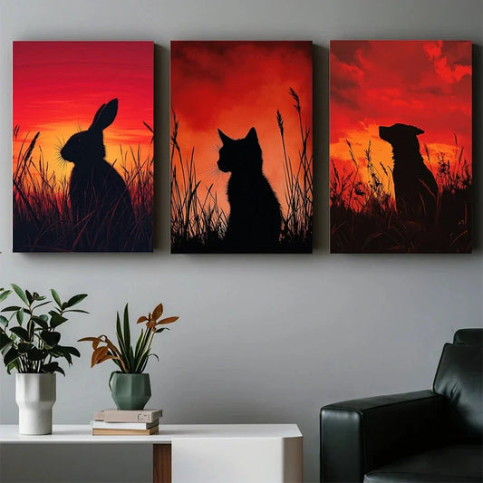 3pcs Sunset Contour Animal Natural Theme Metal Print Ready to Hang Art