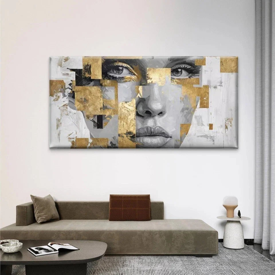 Geometric with Golden Foil Wall Art Canvas Office Home Room Framed 80x45cm
