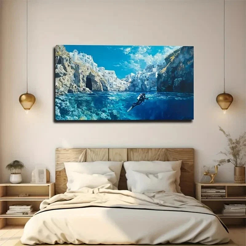 Vibrant Underwater Scene Décor Wall Art Canvas Office Home Room Framed 80x45cm