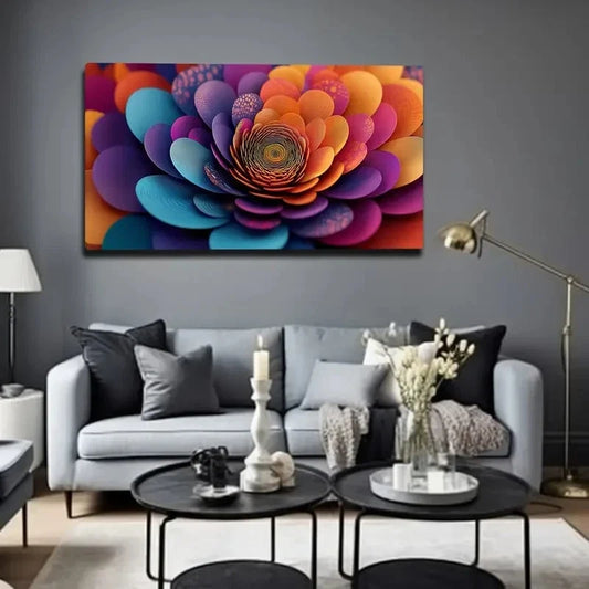 Vibrant Floral Design In Blue Wall Art Canvas Office Home Room Framed 80x45cm