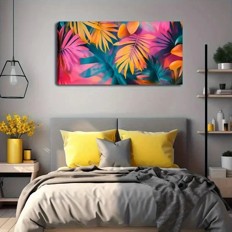 Vibrant Tropical Leaf Rich Wall Art Canvas Office Home Room Framed 120x60cm
