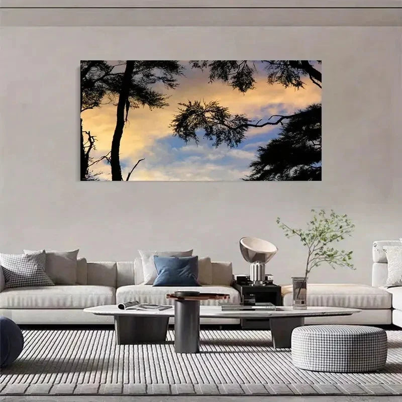 Sunset Tree Landscape Forest Wall Art Canvas Office Home Room Framed 120x60cm