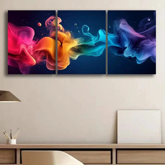 3pcs Vibrant Explosion of Colors Neon Perfect Wall Art Set Canvas Framed 40x60cm - High Quality Print 100% Australian Made Wall Canvas Ready to Hang