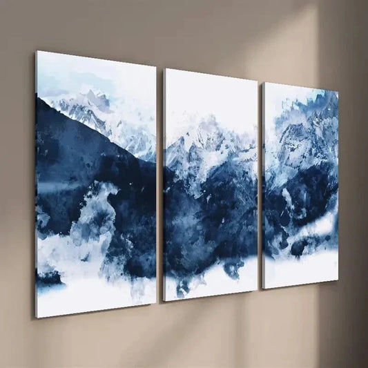 3pcs Watercolor Style Abstract Blue Mountains Wall Art Set Canvas Framed 40x60cm - High Quality Print 100% Australian Made Wall Canvas Ready to Hang