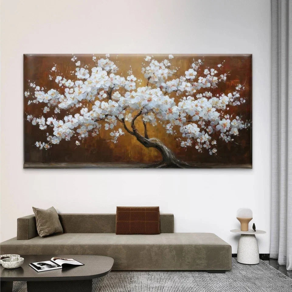 Elegant White Blossom Tree Wall Art Canvas Office Home Room Framed 80x45cm