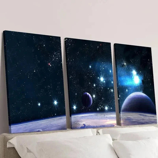 3pcs Space Galaxy Science Fiction Planets Wall Art Set Canvas Framed 40x60cm - High Quality Print 100% Australian Made Wall Canvas Ready to Hang